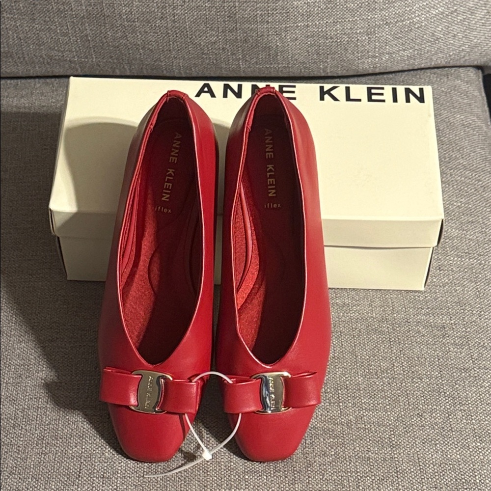 Anne Klein Cherry Red Flats with Bow